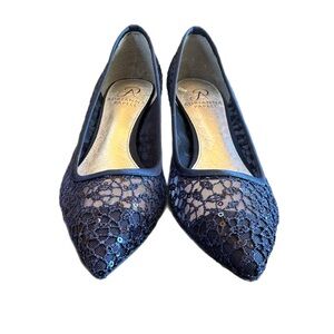 Adrianna Papell Dark Blue Lace Kitten Heels